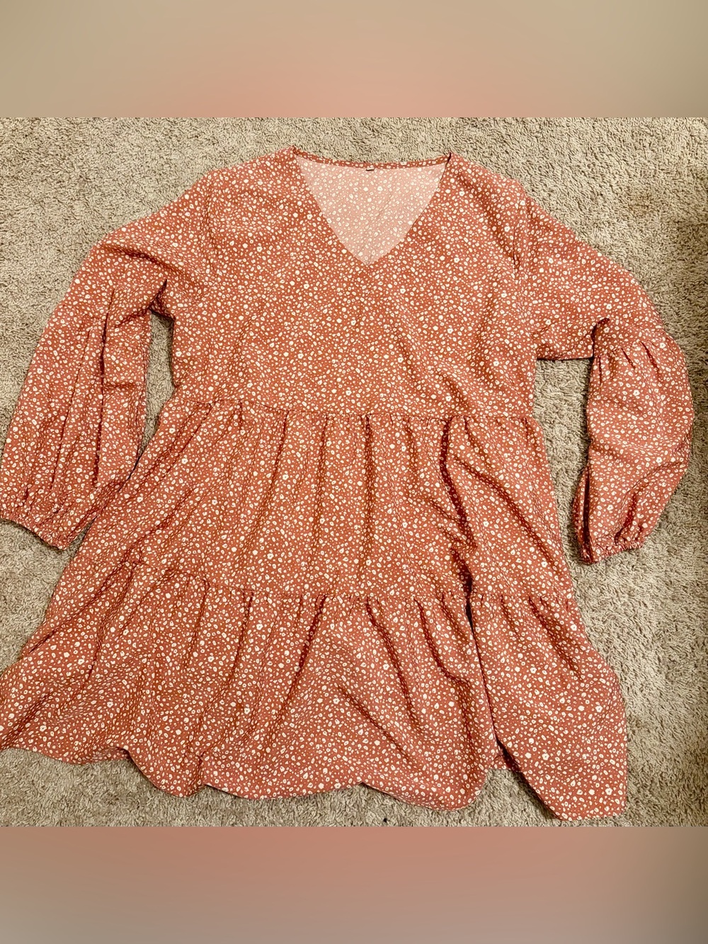 Rust Floral Spotted Tiered Dress 2XL – Long Sleeve V-Neck